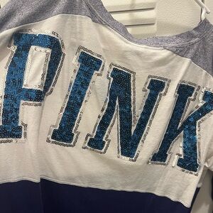 PINK Victoria's Secret White & purple Sequin Logo Raglan Sweatshirt